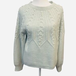 NWT PEARL BEADED CABLE KNIT SWEATER Mint Green Quiet Luxury Old Money Coquette